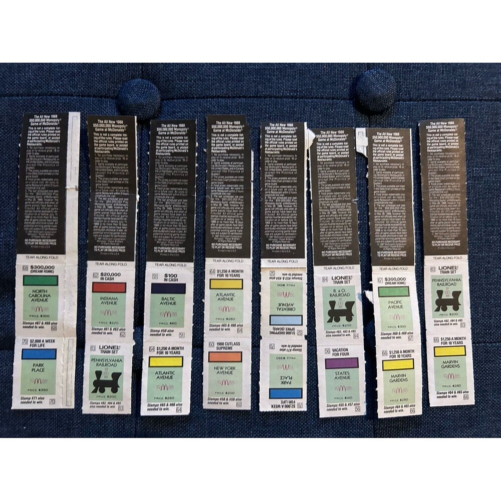 Vintage 1988 McDonald’s Monopoly Game Pieces qty 8